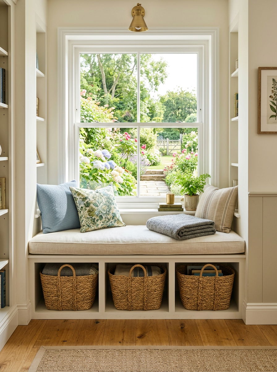 Window Seat Storage Basket - 30 woven basket decor ideas