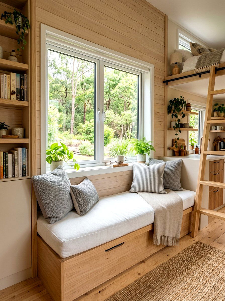 Window Seat Tiny Home - 30 tiny apartment aesthetic ideas