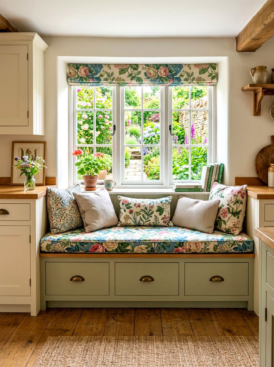 Window Seat With Cushions - 30 English cottage kitchen ideas