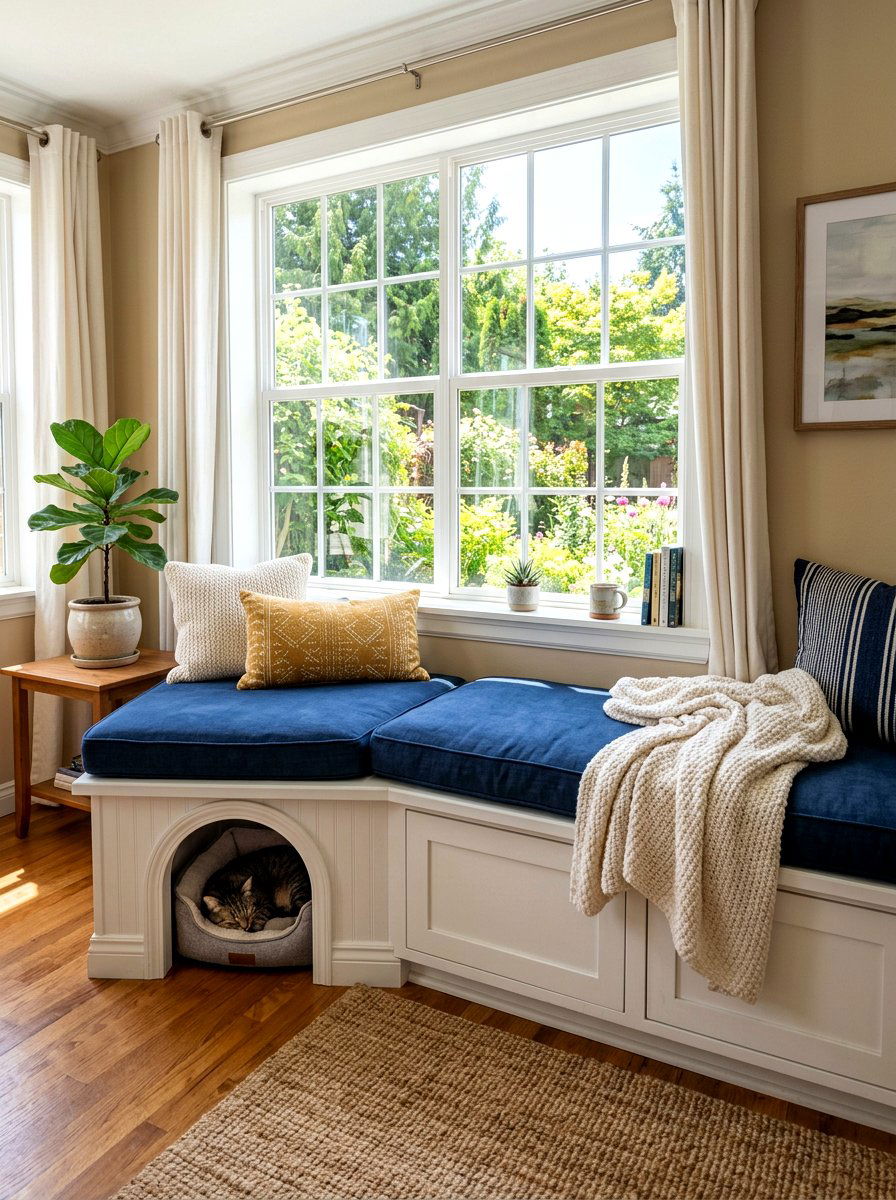 Window Seat With Hidden Pet Bed - 30 organizing pet supplies ideas
