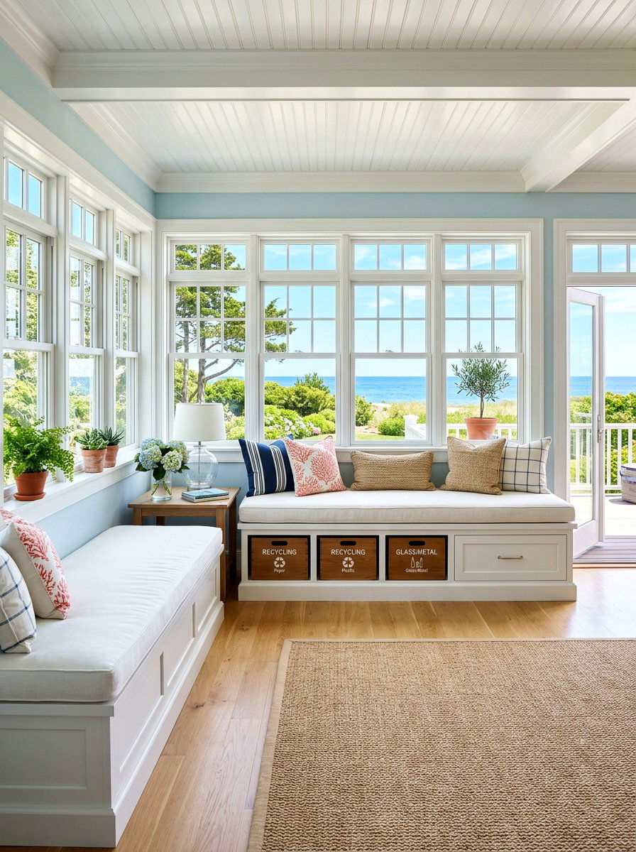 Window Seat With Recycling Storage - 30 hidden recycling bin ideas