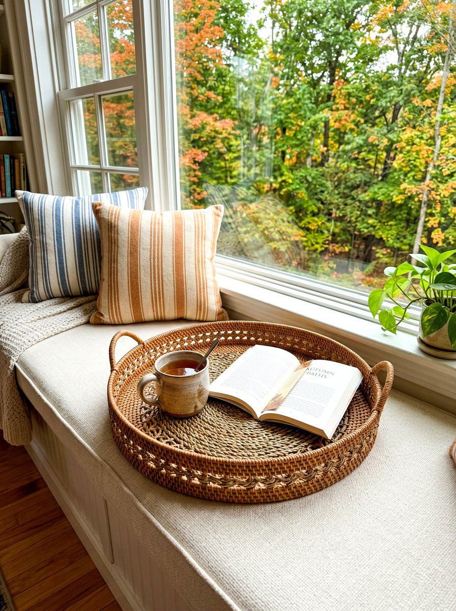 Window Seat Woven Accent Tray - 30 woven tray decor ideas