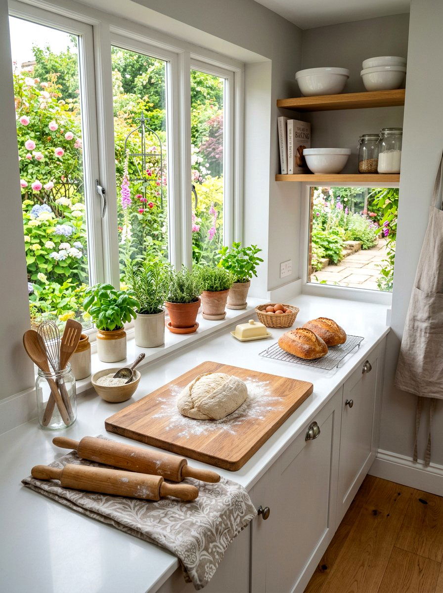 Window Side Baking Bench - 30 baking station ideas