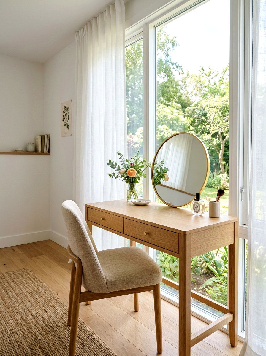 Window Side Dressing Table - 30 walk in closet vanity ideas