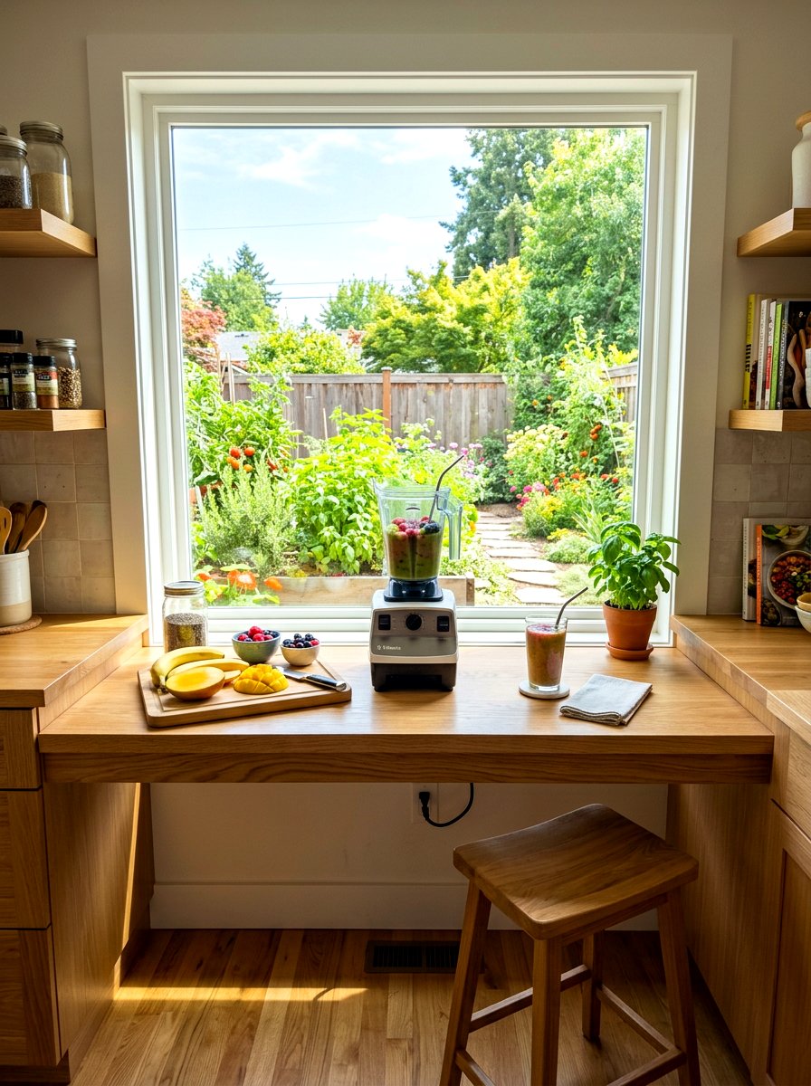 Window Side Smoothie Nook - 30 smoothie nook kitchen ideas