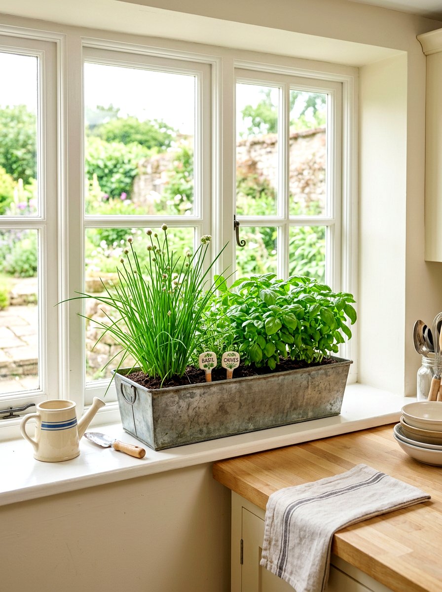 Window Sill Herb Box - 30 herb garden corner ideas