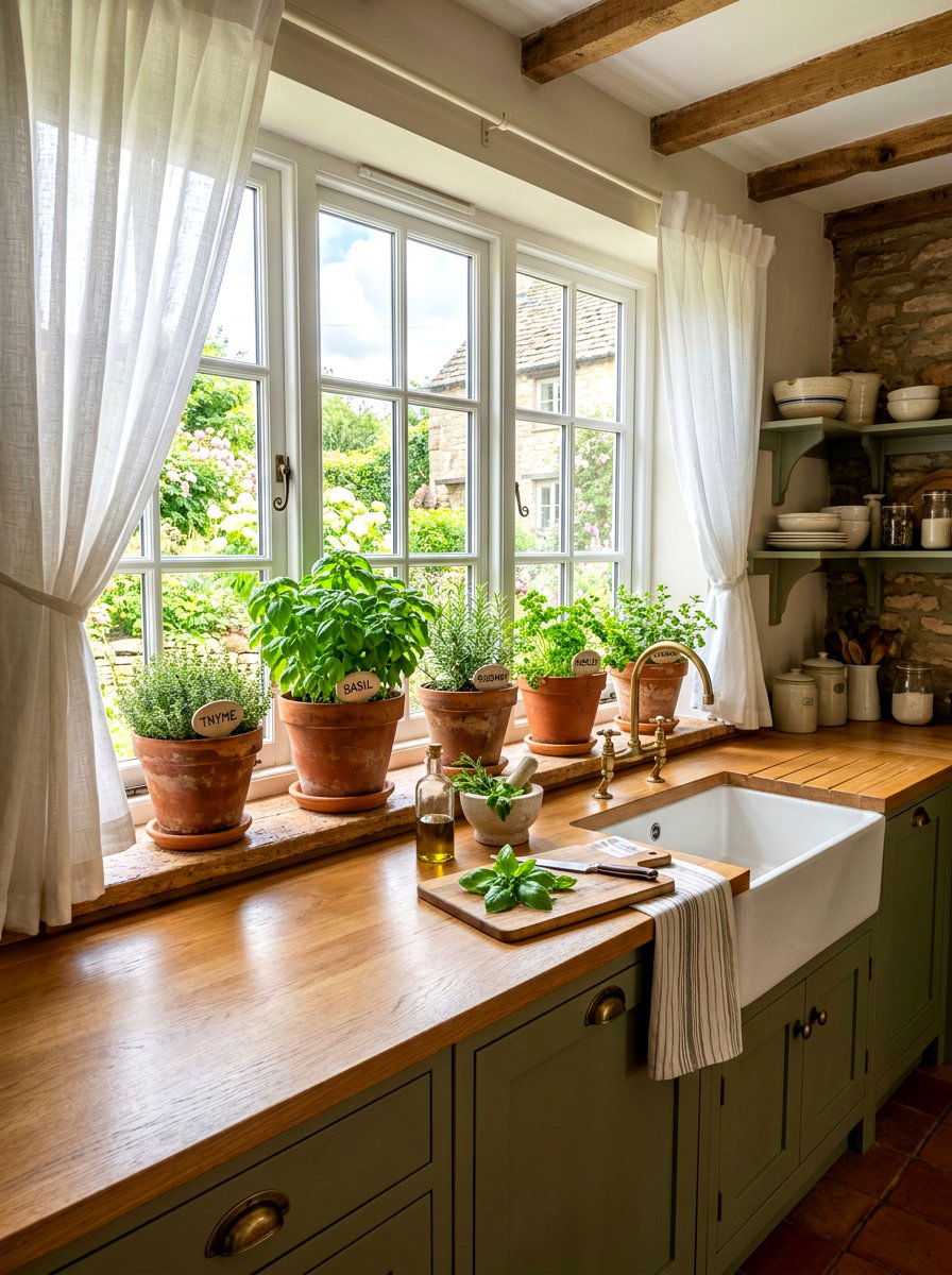 Window Sill Herb Garden - 30 Paris cafe kitchen ideas