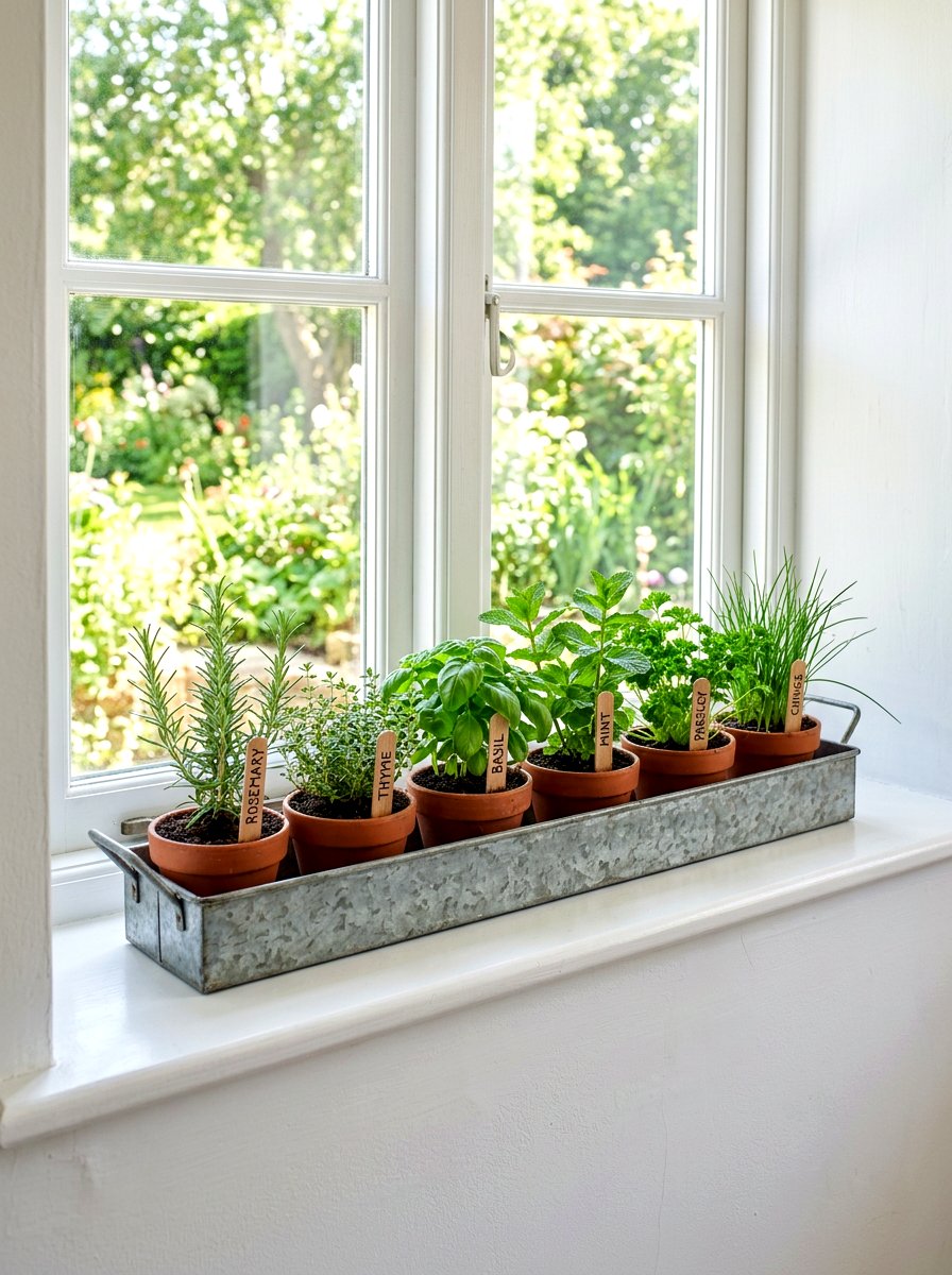 Window Sill Herb Tray - 30 herb garden layout ideas