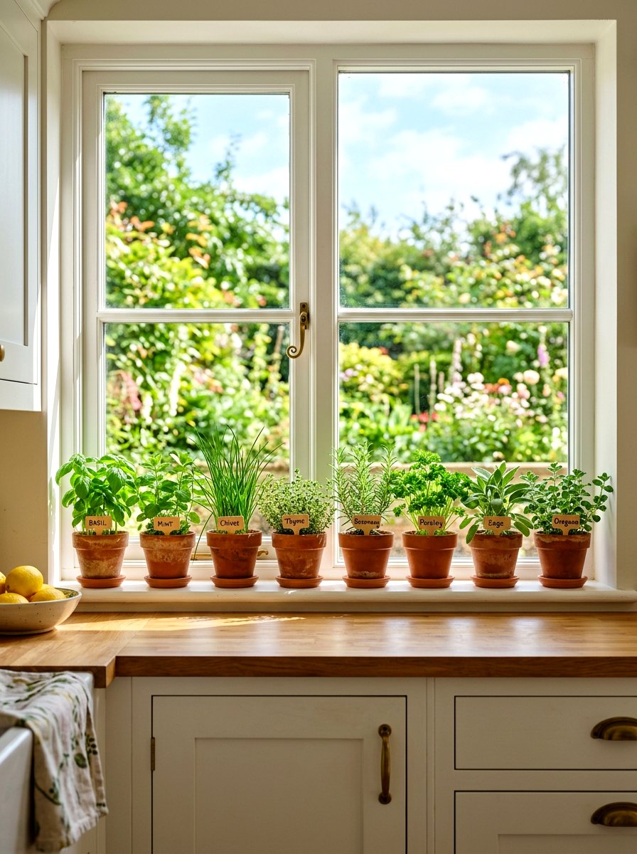 Window Sill Plant Shelf - 30 micro kitchen storage ideas