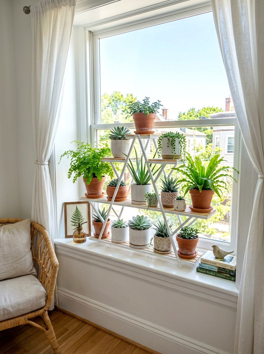 Window Sill Plant Stand - 30 apartment organization reset ideas