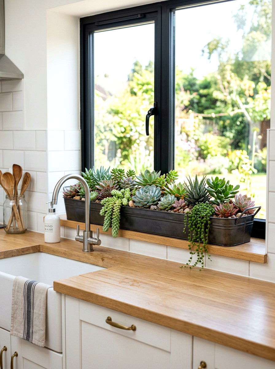 Window Sill Trough - 30 succulent planter ideas