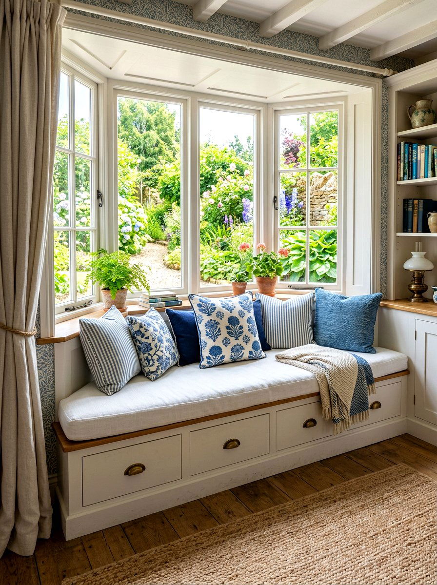 Window bench seating - 30 screen free living room ideas