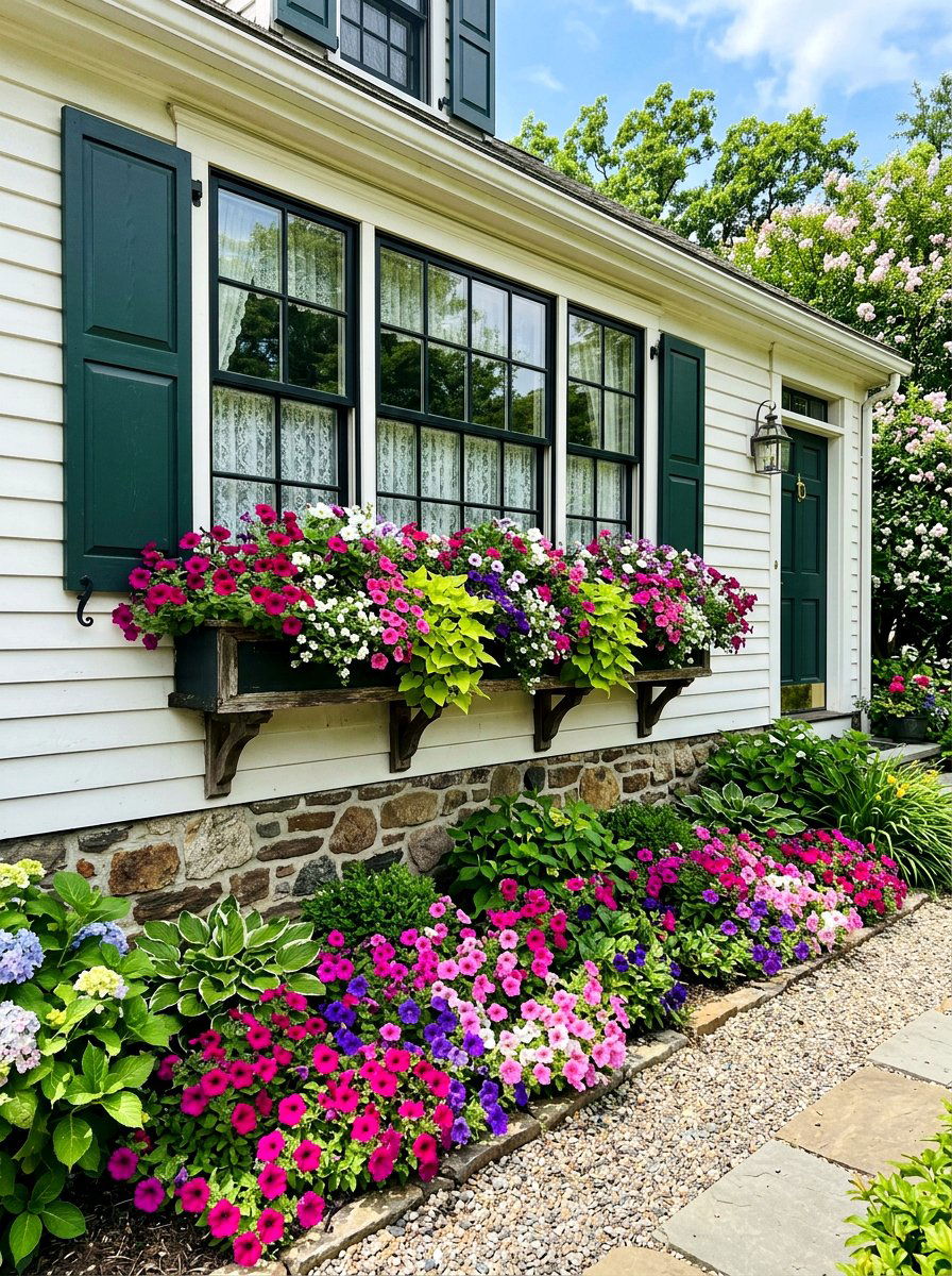 Window box and foundation pairing - 30 foundation landscaping ideas