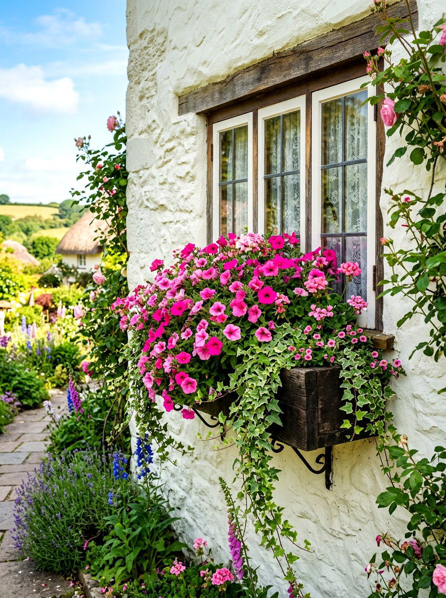 Window box flower display - 30 cottage front yard garden ideas