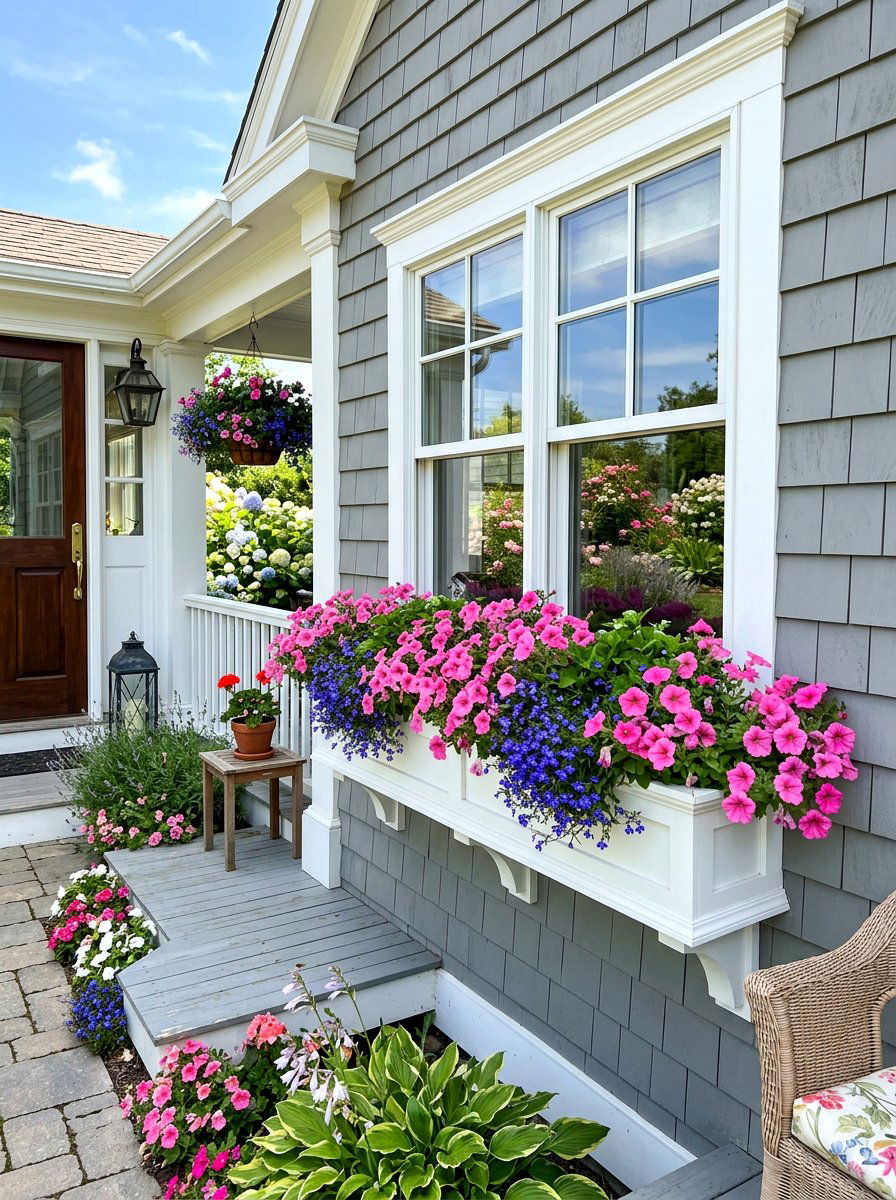 Window box front porch style - 30 front porch planter ideas