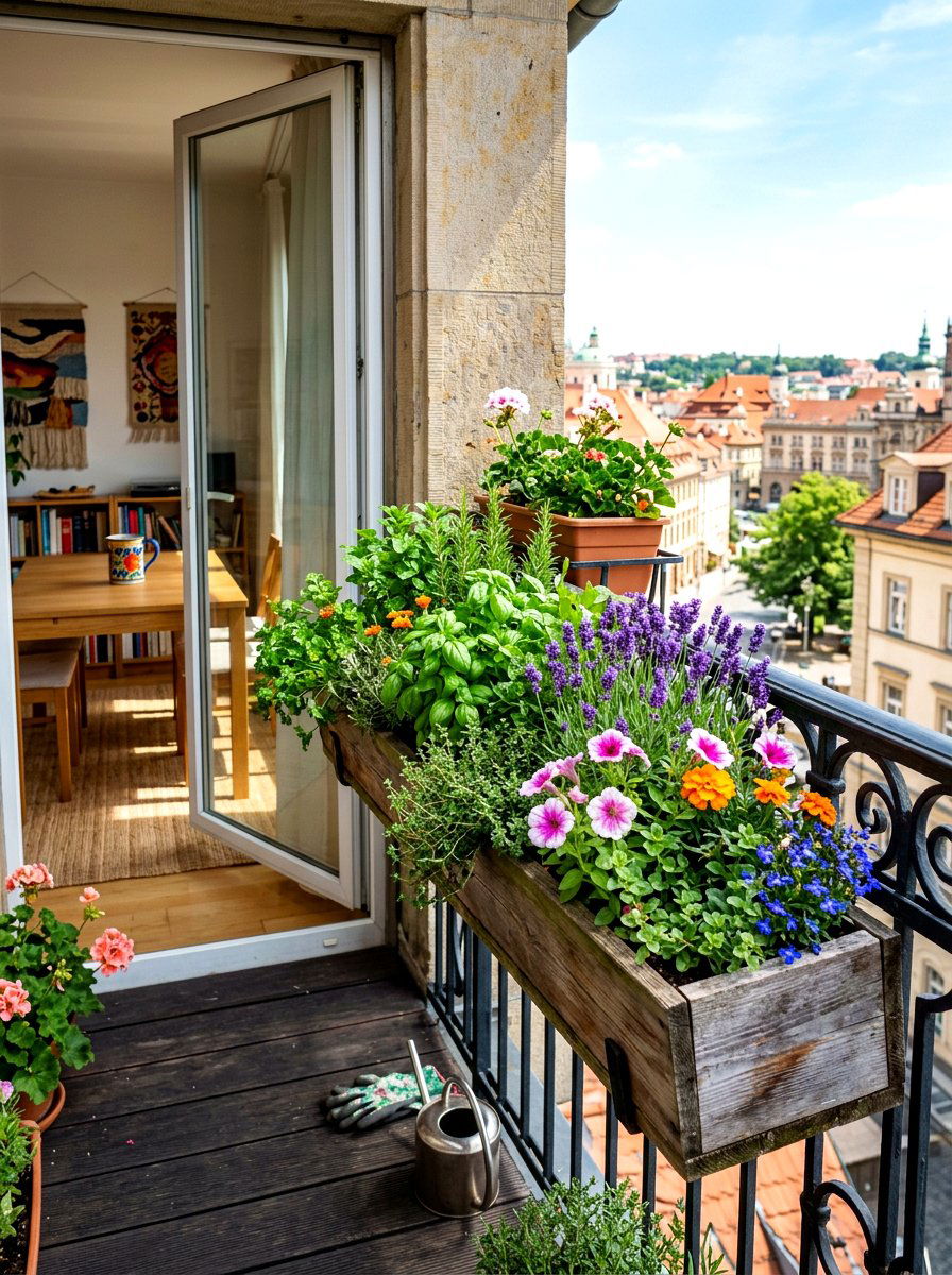 Window box herb garden - 30 balcony herb box ideas
