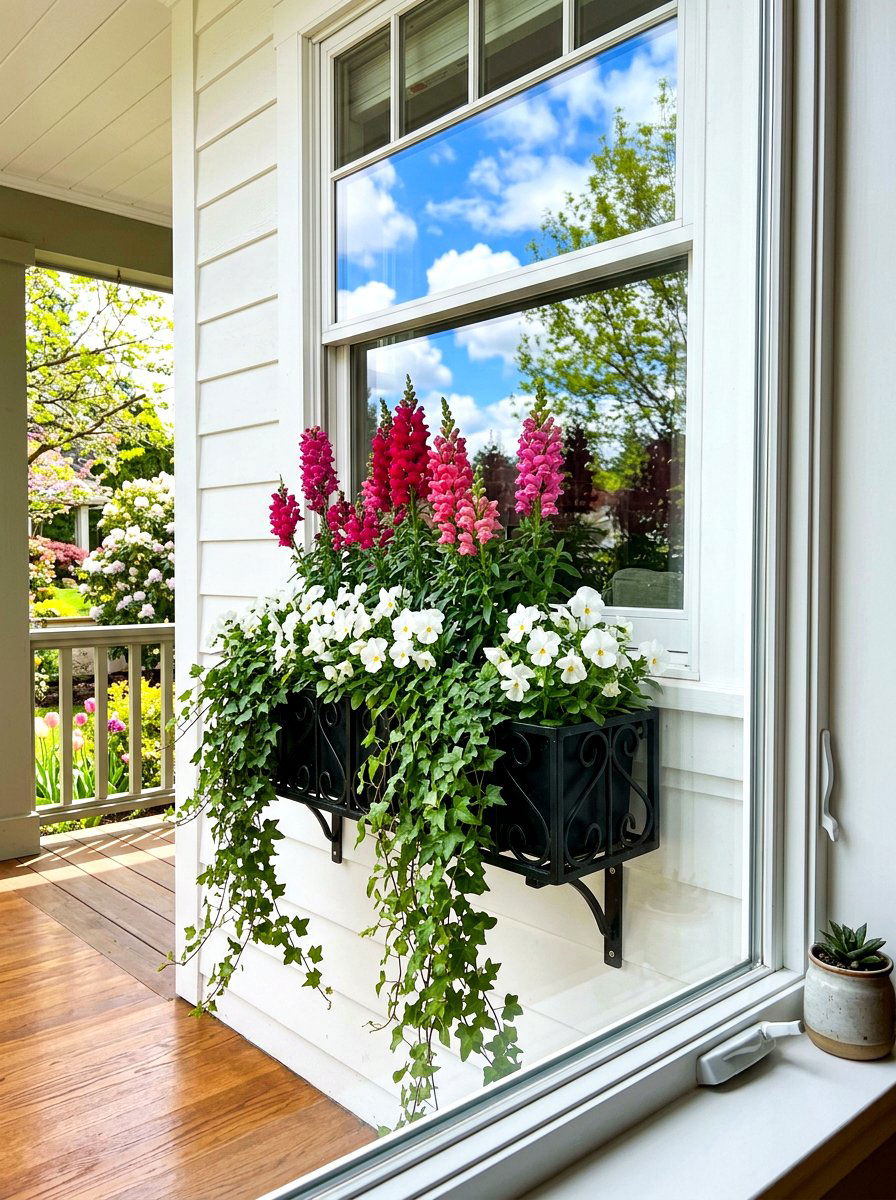 Window box with trailing vines - 30 spring porch layering ideas