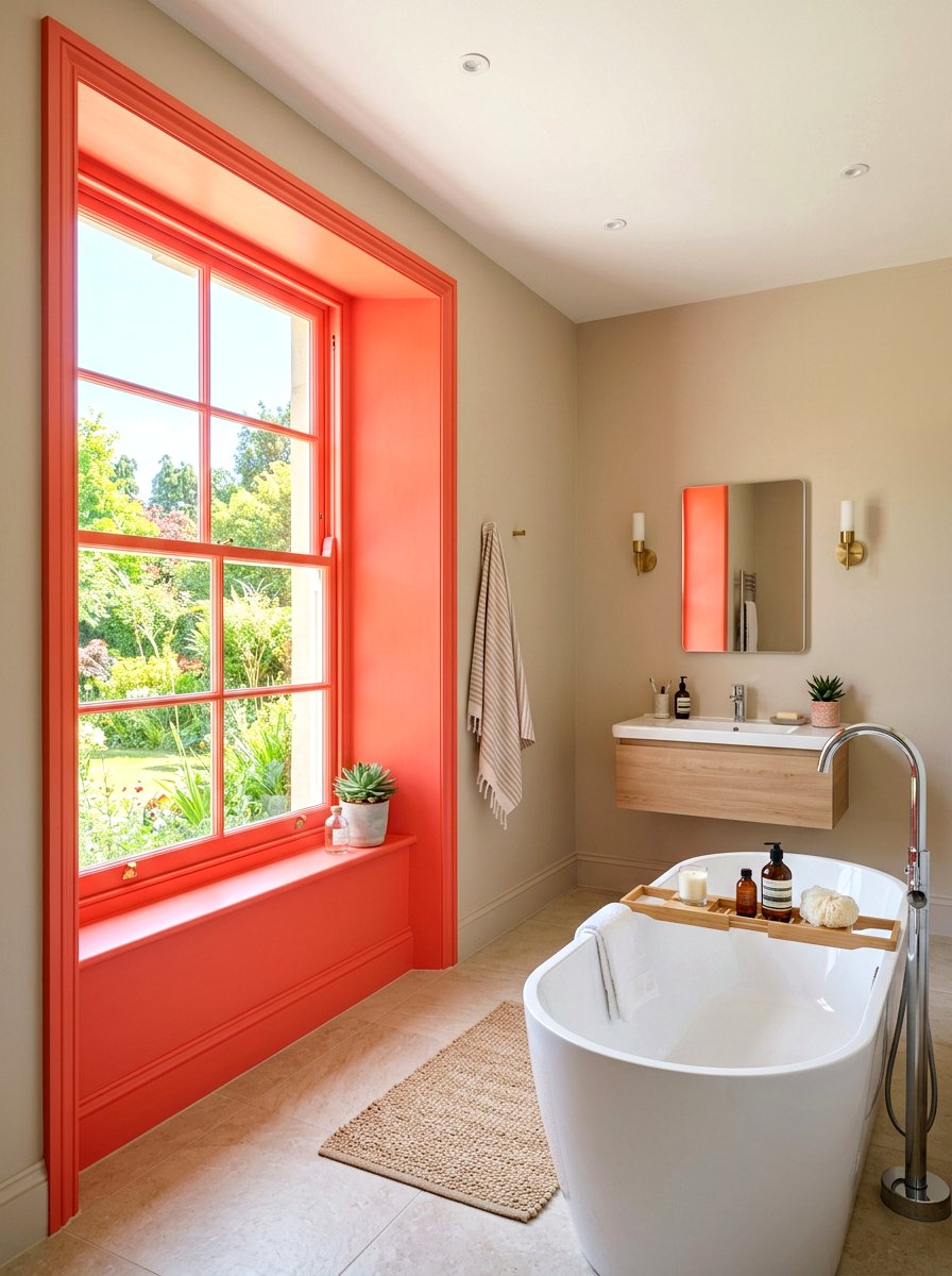 Window frame color block bathroom - 30 color blocked bathroom ideas