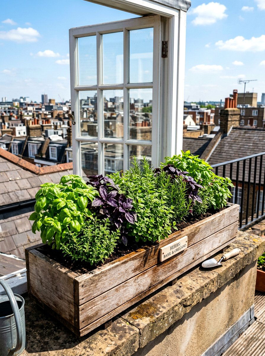 Window herb garden box - 30 rooftop herb garden ideas