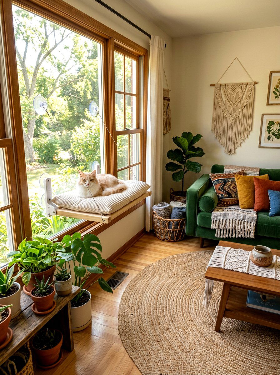 Window perch for cats - 30 pet nook apartment ideas