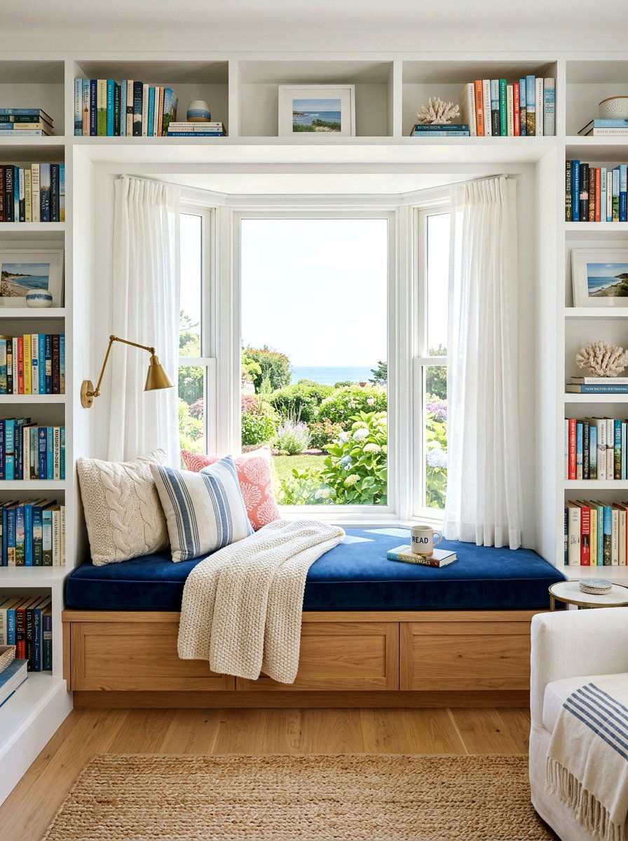 Window seat reading corner - 30 book nook ideas
