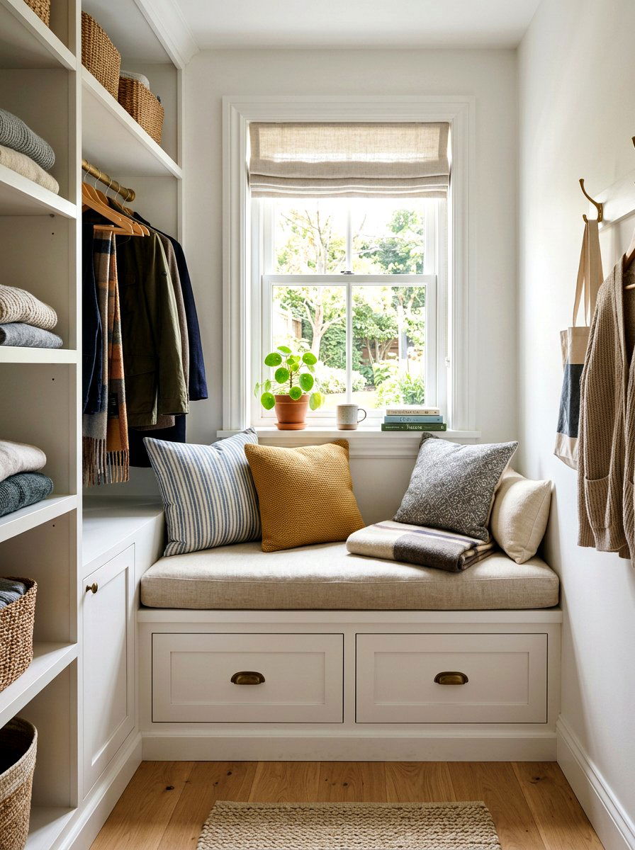 Window seat storage - 30 small walk in closet ideas