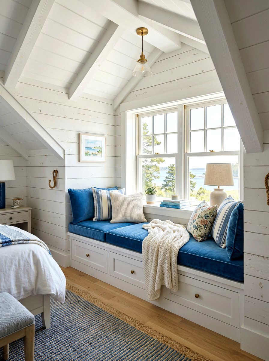 Window seat storage benches - 30 attic bedroom storage ideas