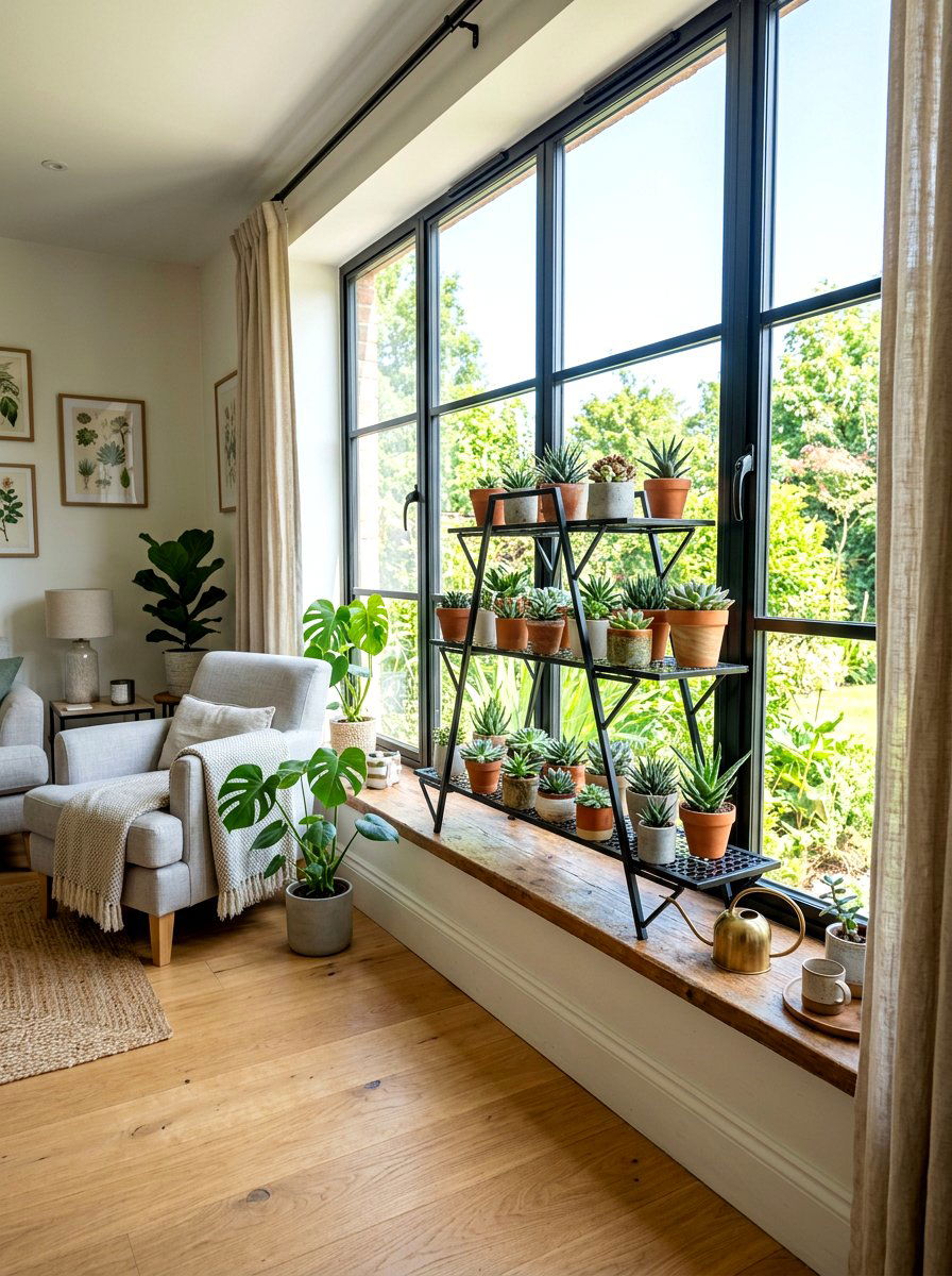 Window sill plant stand - 30 no drill shelving ideas