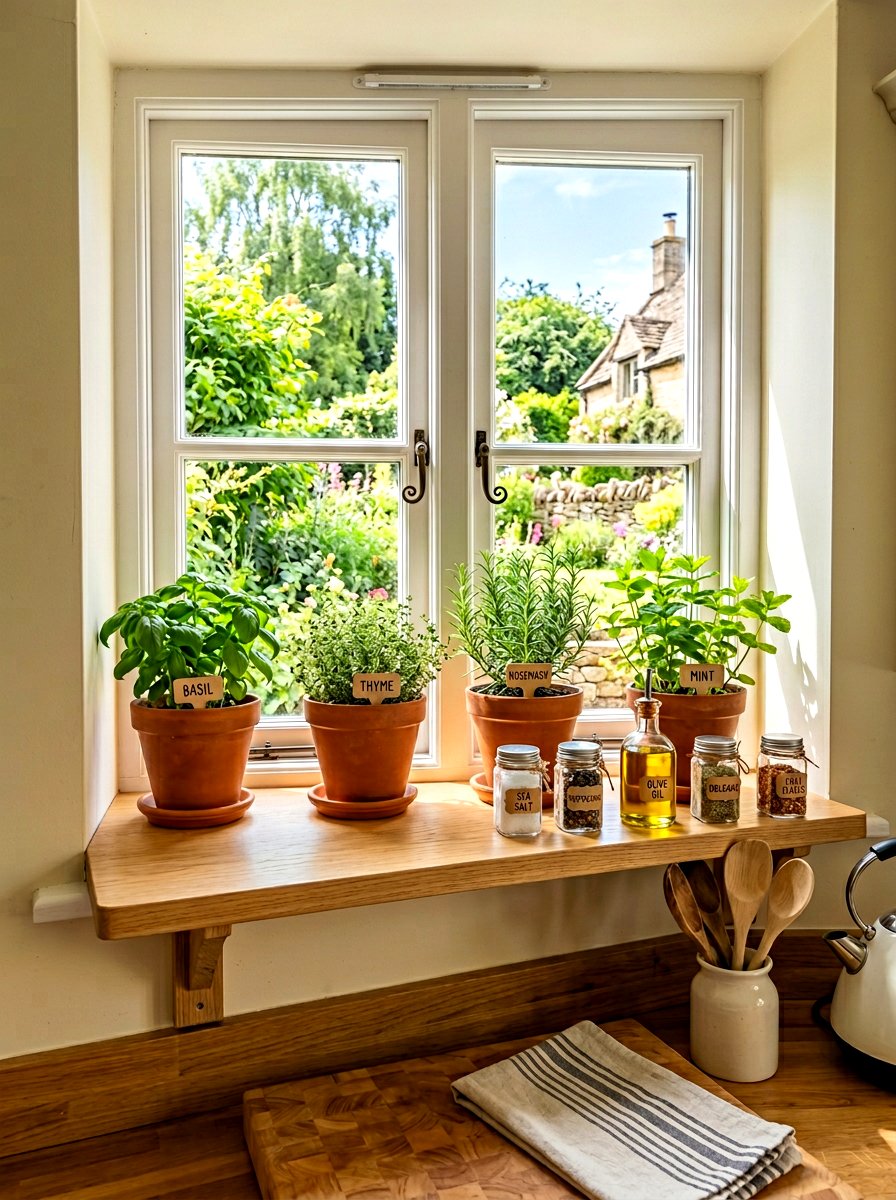 Window sill shelf - 30 apartment kitchen storage ideas