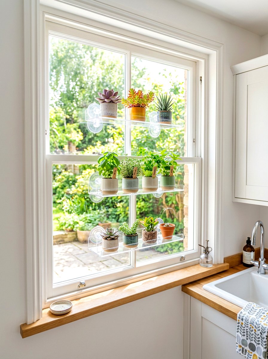 Window suction cup shelves - 30 apartment vertical garden ideas