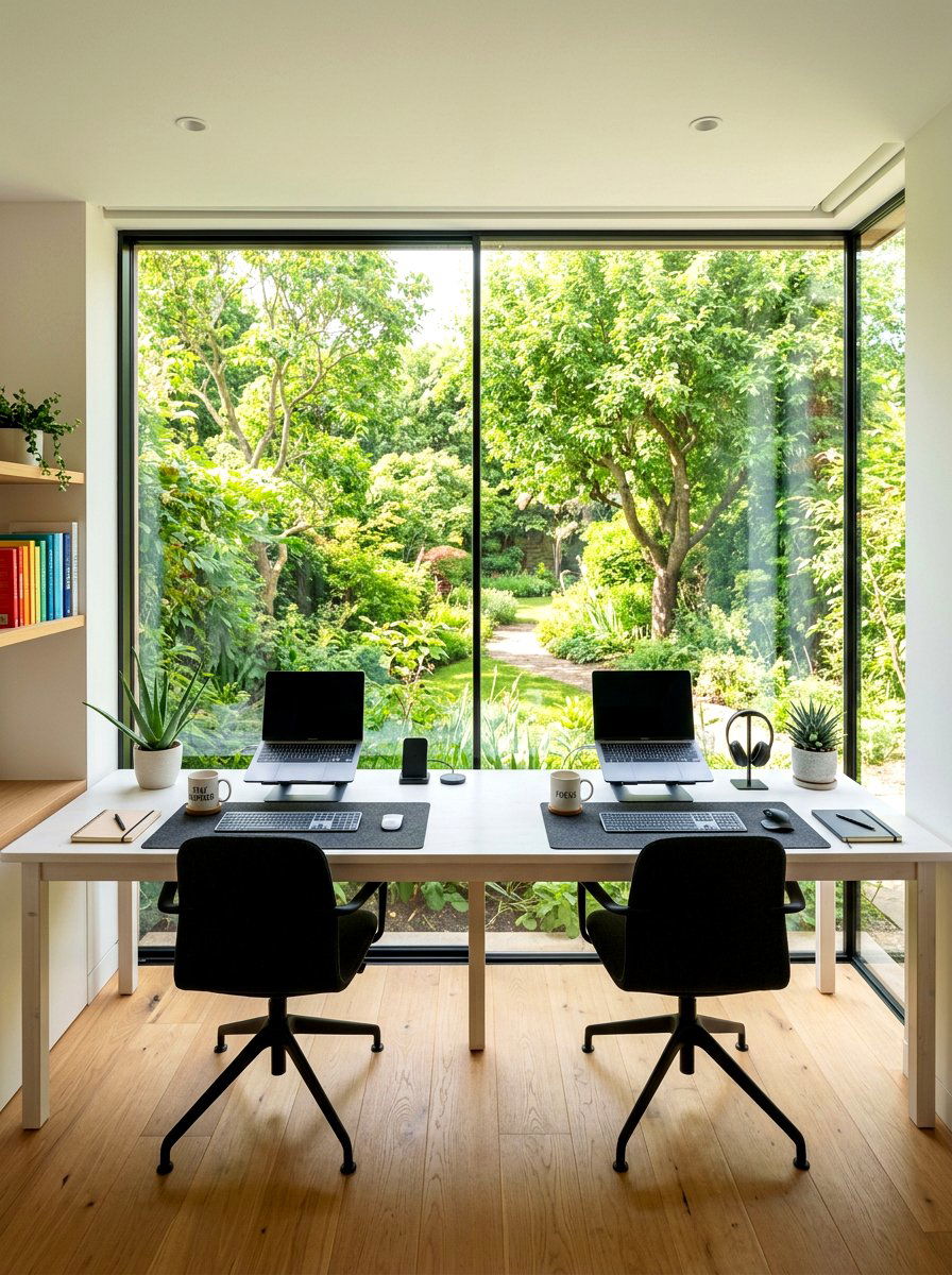 Window view double desk layout - 30 double desk office ideas