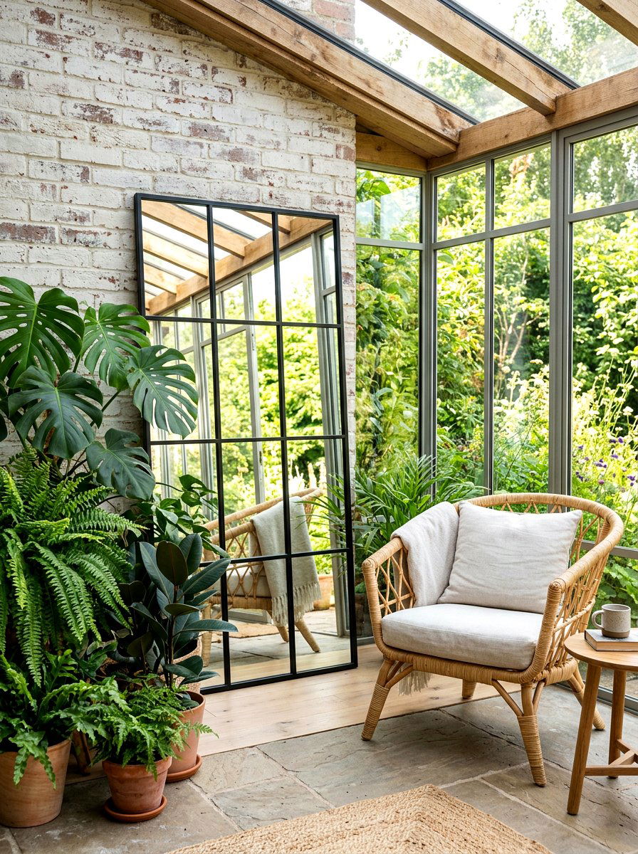 Windowpane Leaner Mirror Sunroom - 30 oversized mirror leaning wall ideas