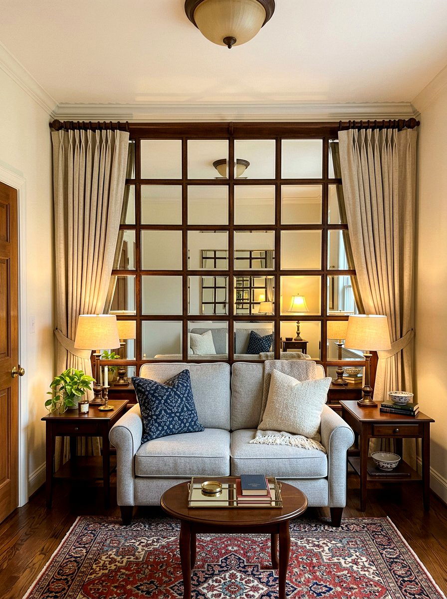 Windowpane Mirror Accent Wall - 30 mirror wall small room ideas