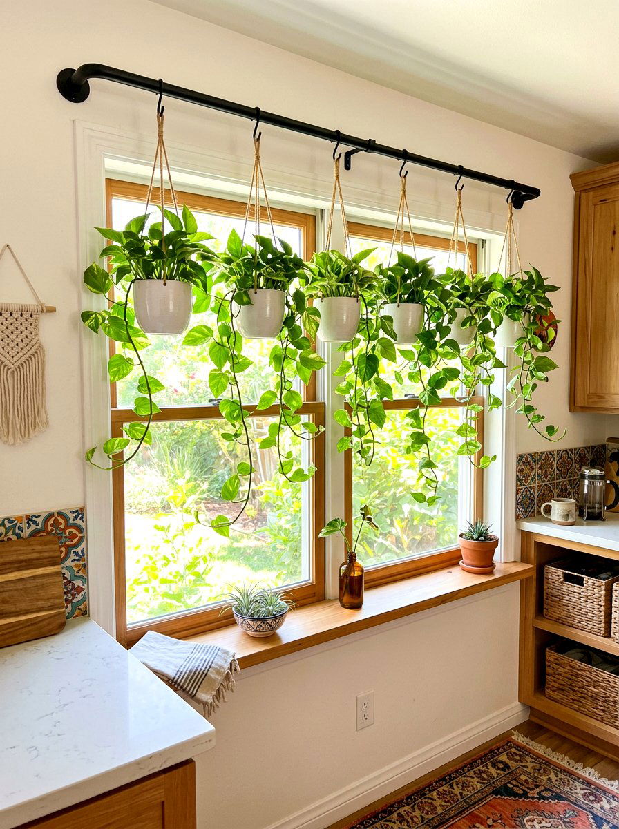 Windowsill Hanging Plant Feature - 30 windowsill kitchen decor ideas