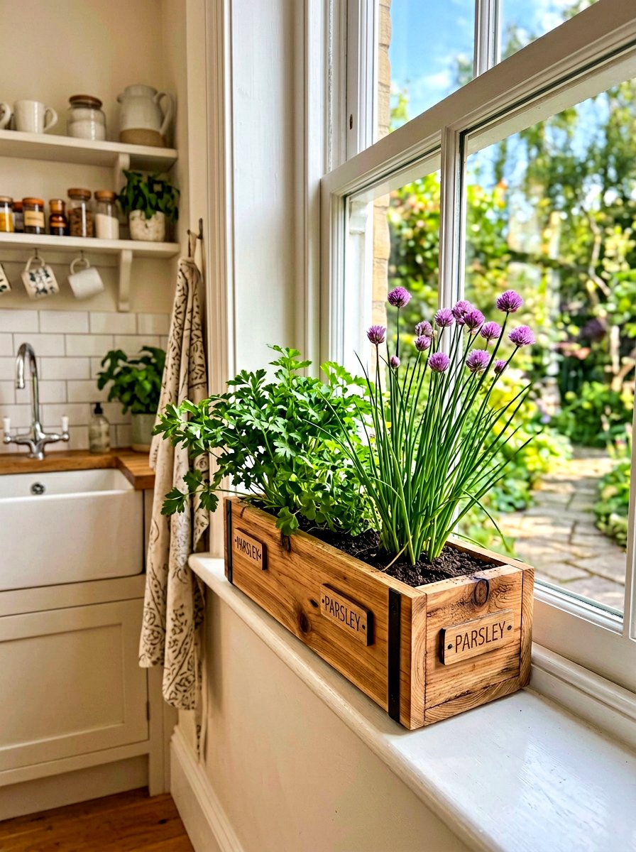 Windowsill Herb Box - 30 herb planter ideas