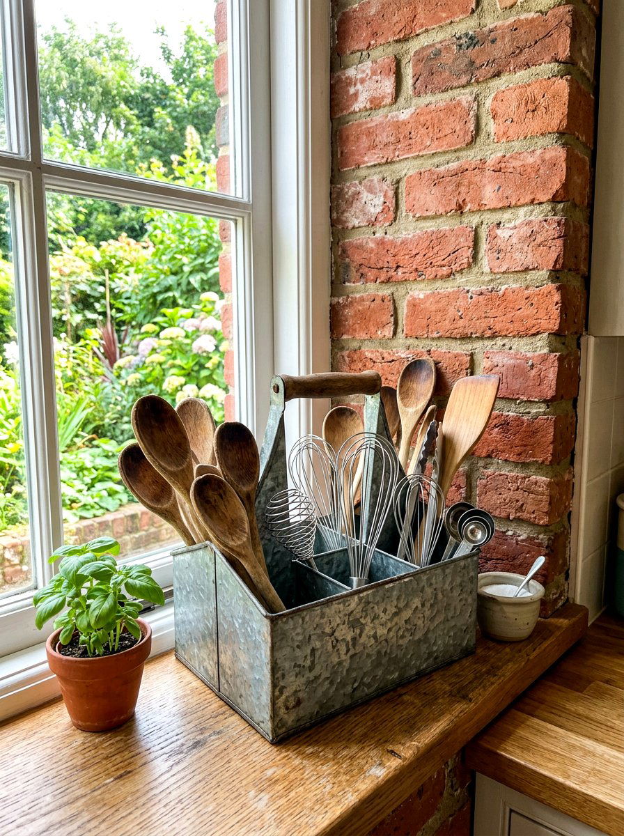 Windowsill Kitchen Tool Caddy - 30 windowsill kitchen decor ideas