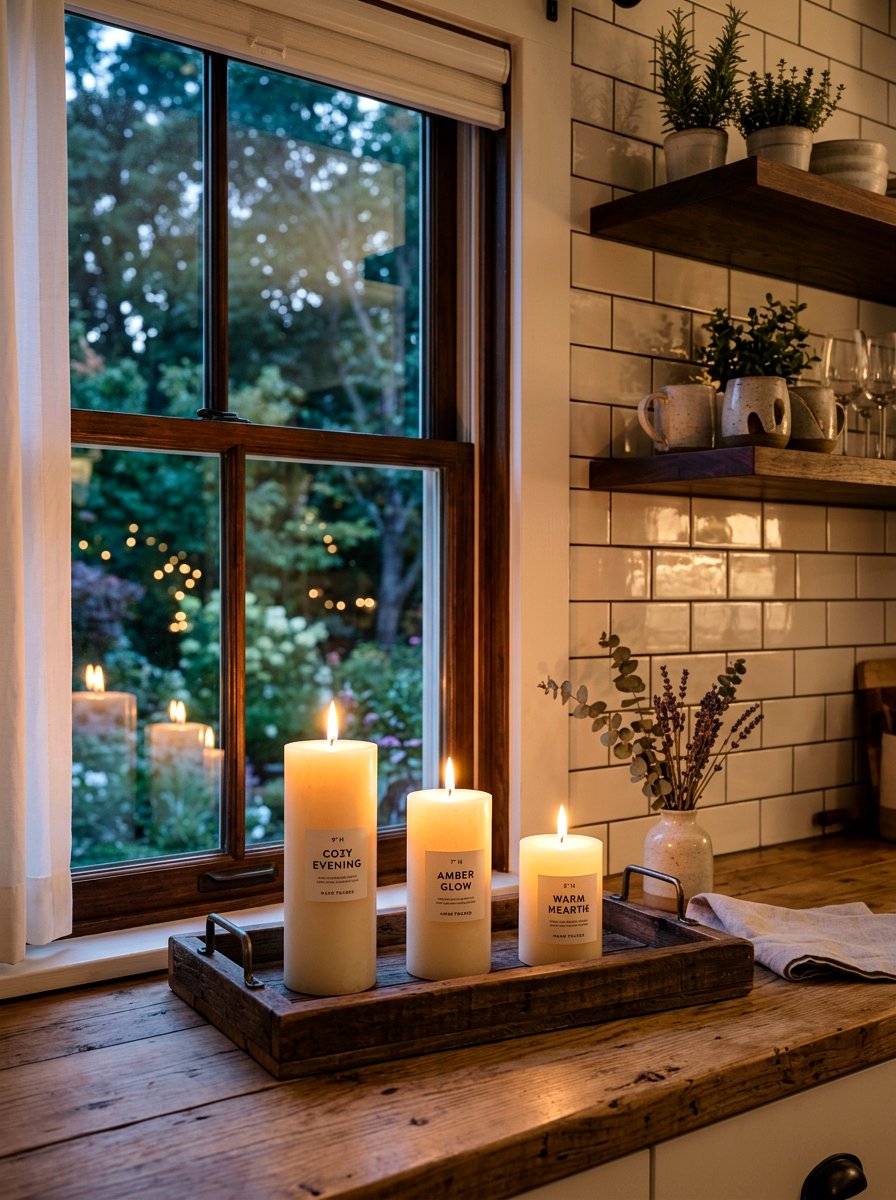 Windowsill Scented Candle Display - 30 windowsill kitchen decor ideas
