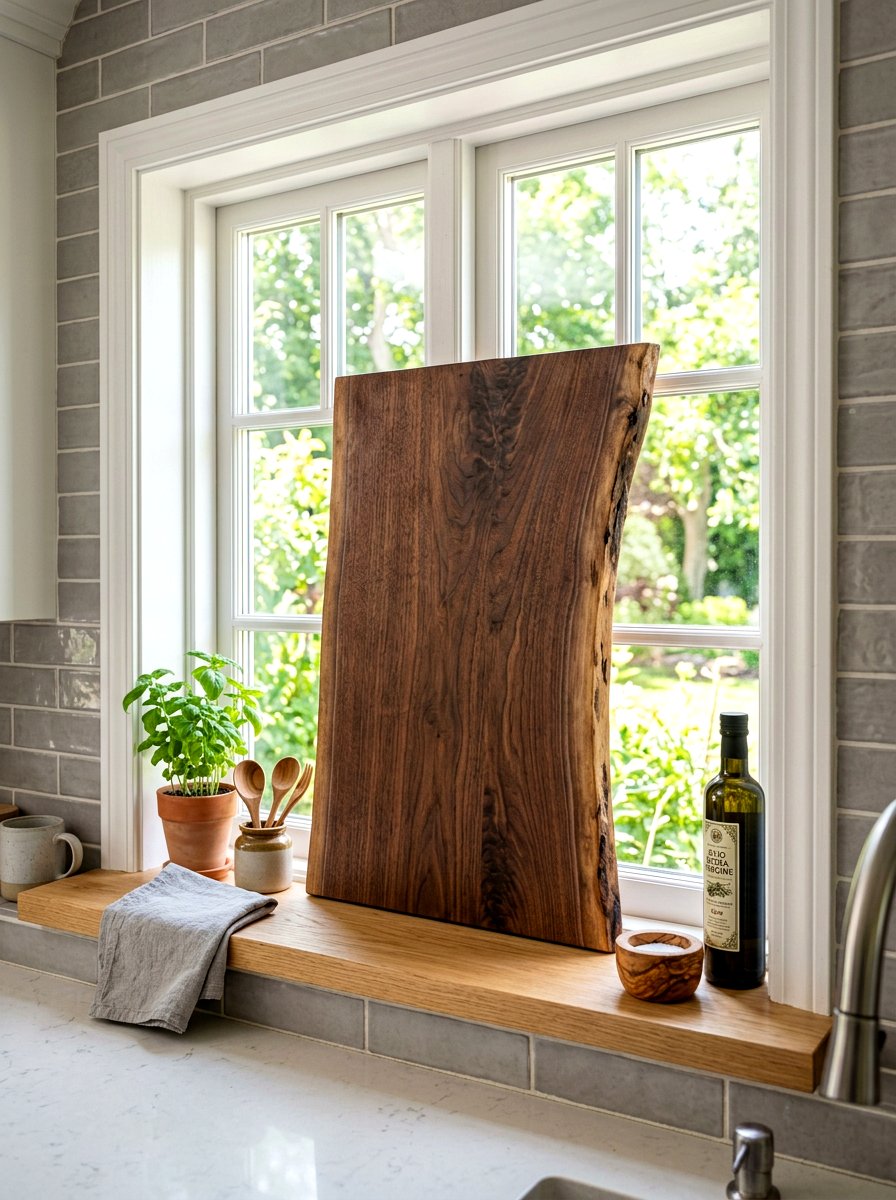 Windowsill Wooden Cutting Board - 30 windowsill kitchen decor ideas