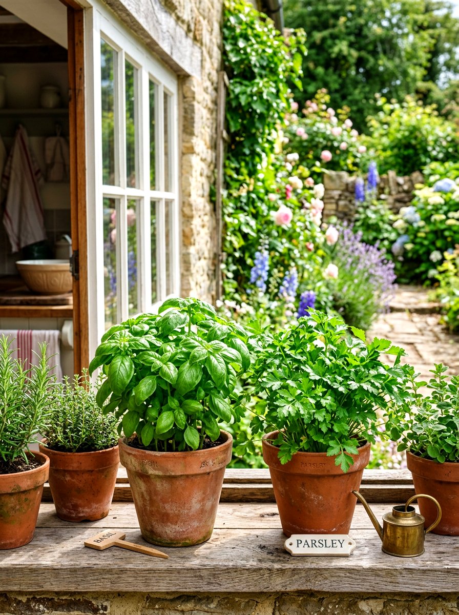 Windowsill herb garden - 30 grandma core kitchen ideas