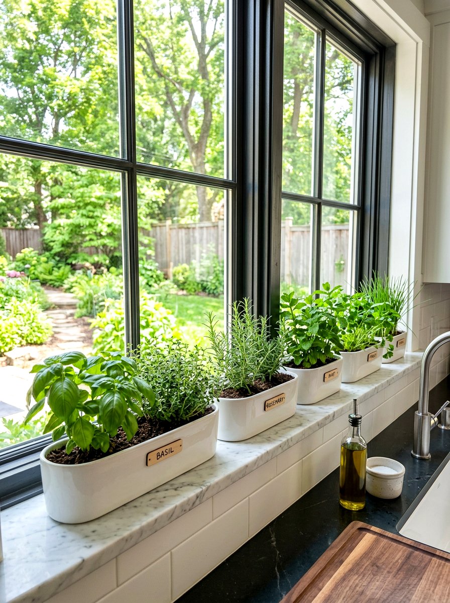 Windowsill herb garden - 30 herb garden planter ideas