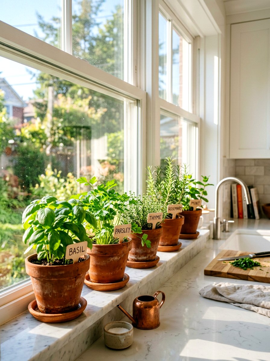 Windowsill herb garden - 30 apartment garden ideas