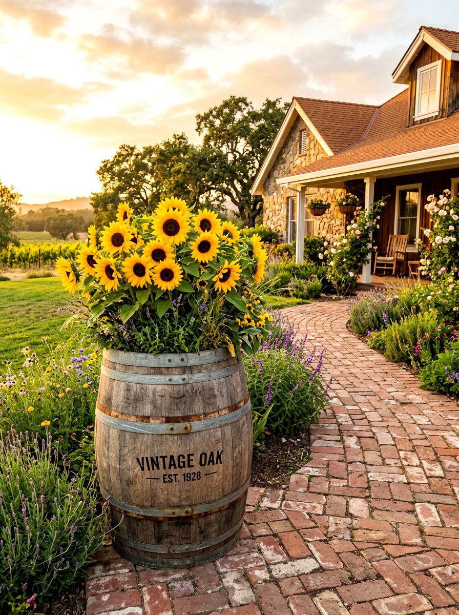Wine Barrel Planter - 30 backyard planter ideas