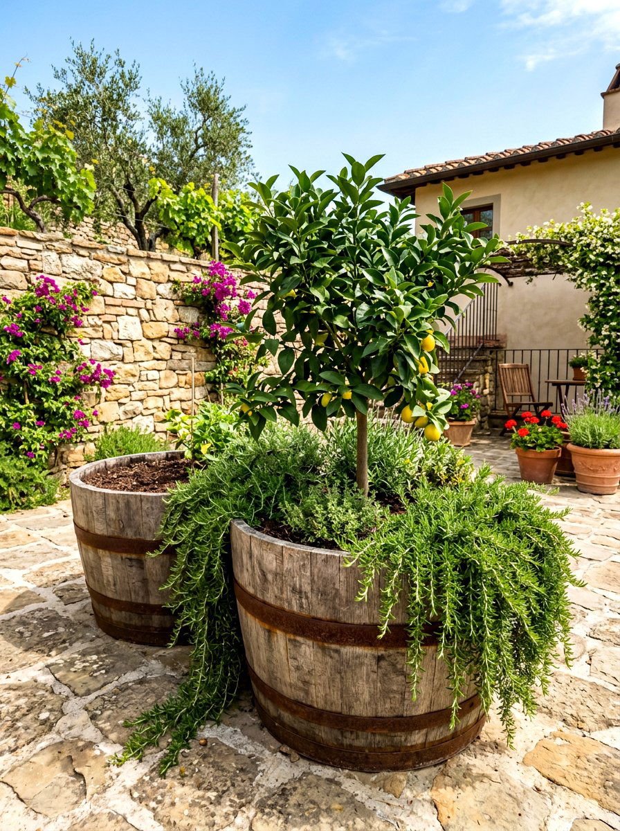 Wine Barrel Raised Bed - 30 budget raised bed ideas