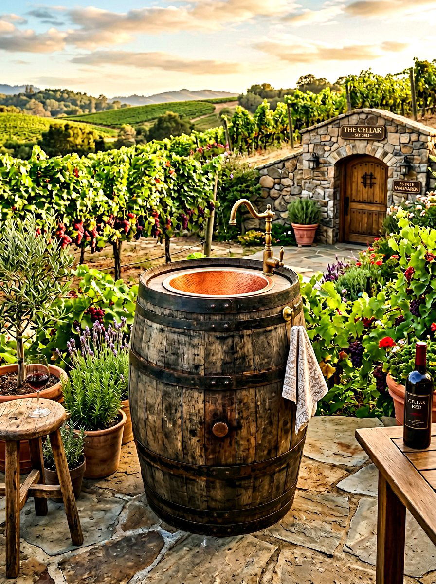 Wine Barrel Sink - 30 outdoor utility sink ideas