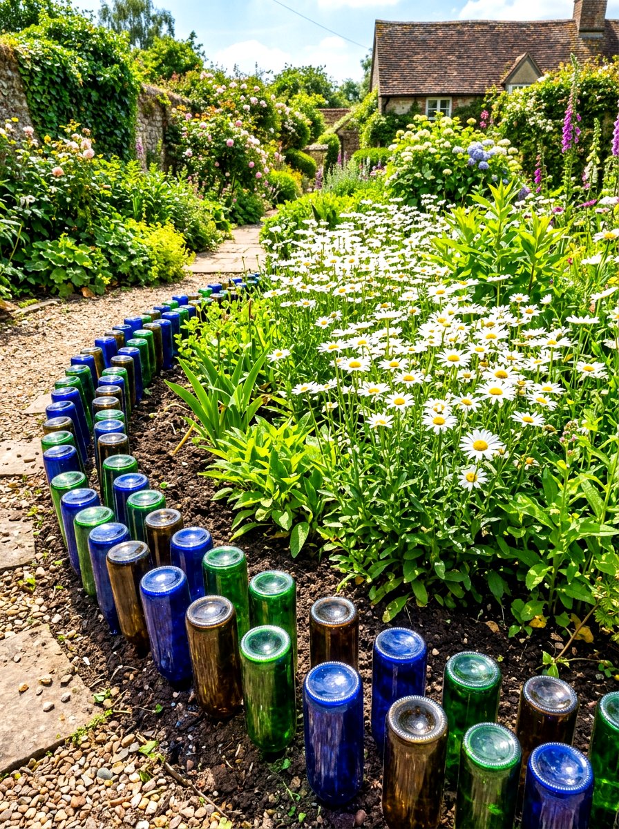 Wine Bottle Garden Border - 30 repurposed garden decor ideas