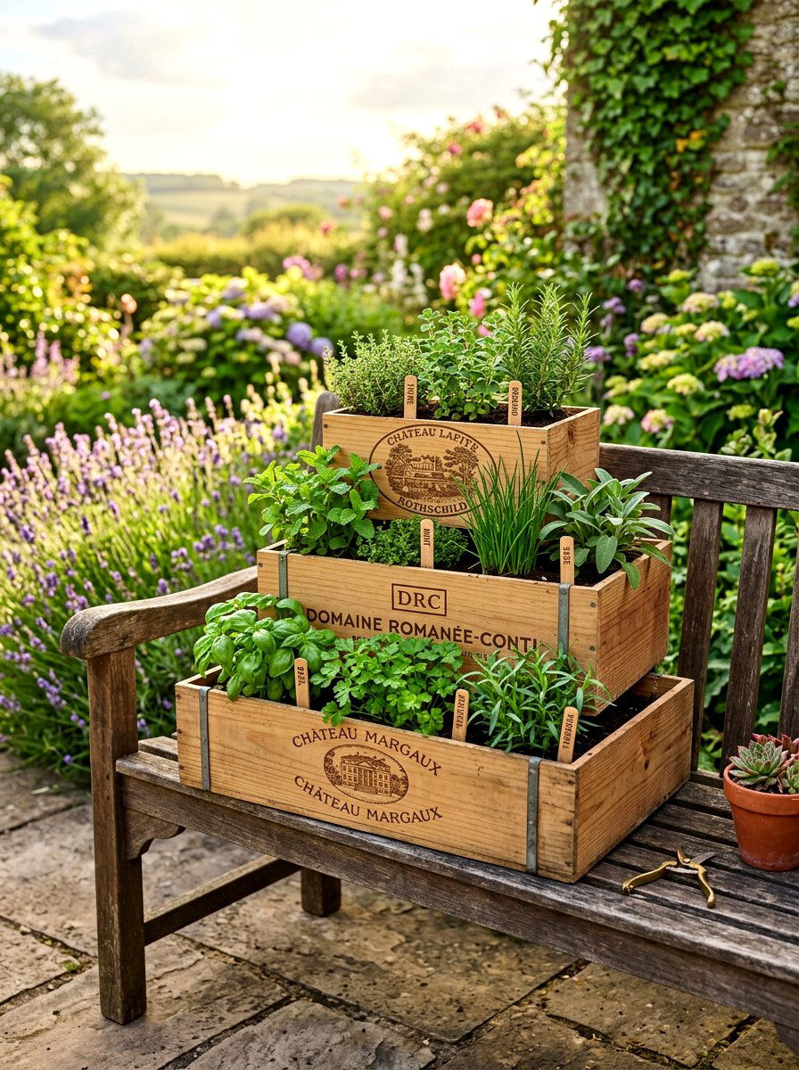Wine Box Herb Garden - 30 herb container garden ideas