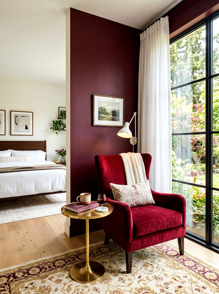 Wine Color Corner Nook - 30 wine color bedroom ideas