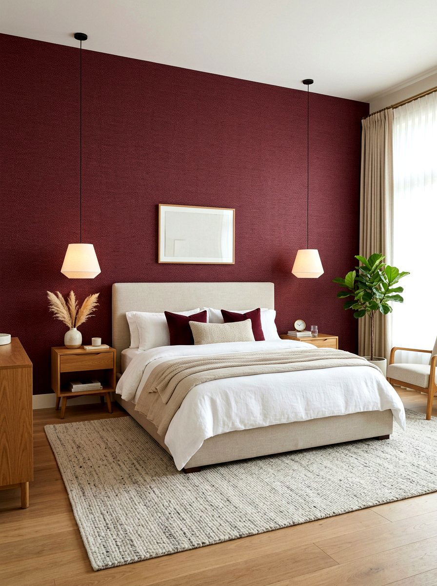 Wine Color Textured Wallpaper - 30 wine color bedroom ideas