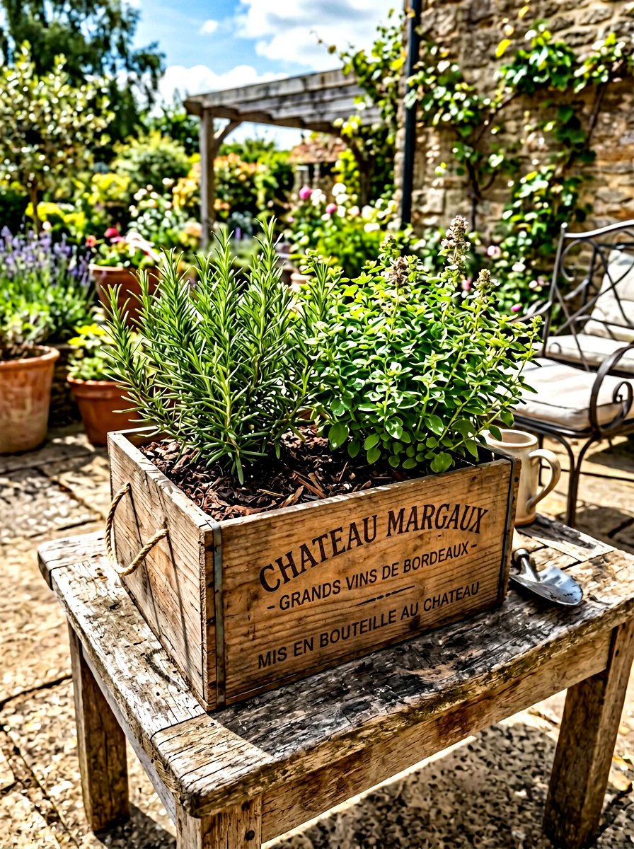 Wine Crate Planter - 30 simple herb garden ideas