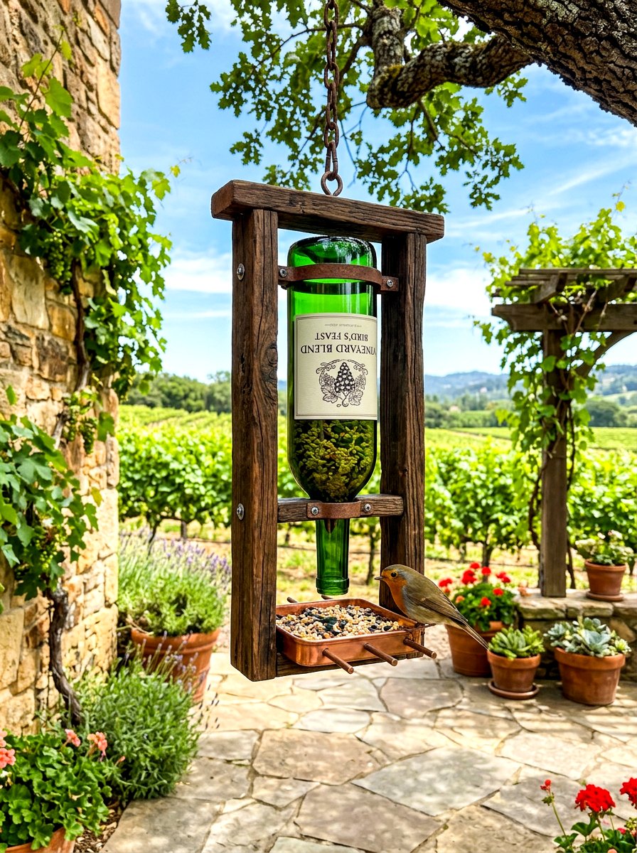 Wine bottle bird feeder - 30 bird feeder garden ideas